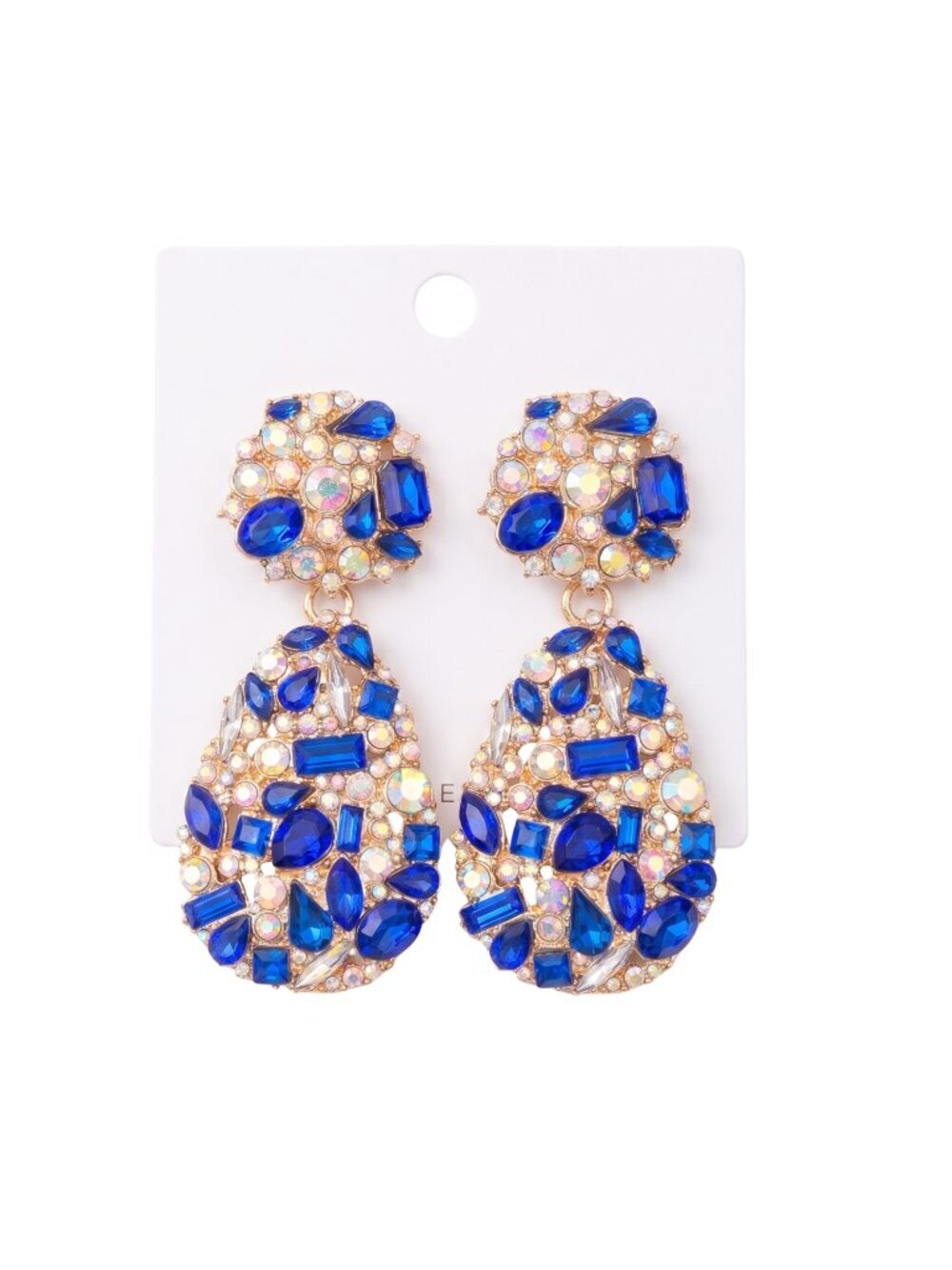3/$20 NWT | Royal Blue AB Rhinestone Teardrop Statement Drop Earrings Gold Bold